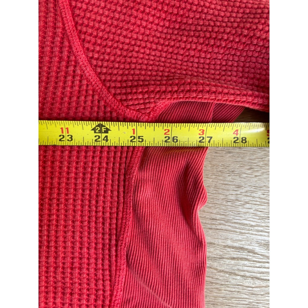 Free People FP One Rich Red Waffle Knit Thermal Mixed Media Top Long Sleeve XL - Picture 10 of 11